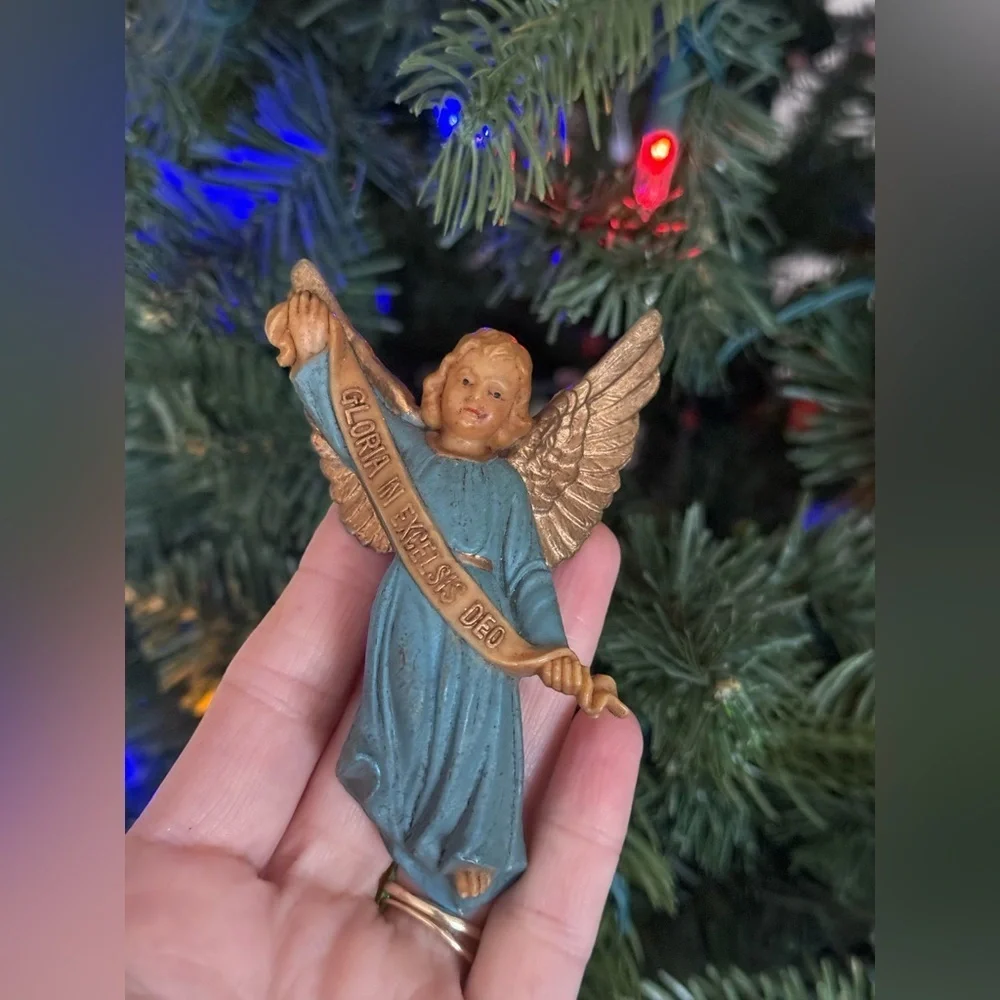 Vintage 1973 Gloria In Excelsis Deo Blue and Gold Angel Christmas Ornament
